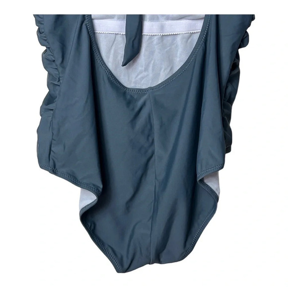 0823. UNBRANDED ASYMMETRICAL RUCHED ONE PIECE SWIMSUIT GRAY‎ IN COLOR SIZE L - Picture 9 of 10